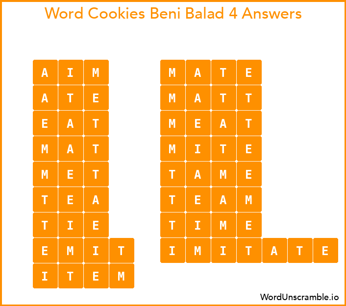 Word Cookies Beni Balad 4 Answers