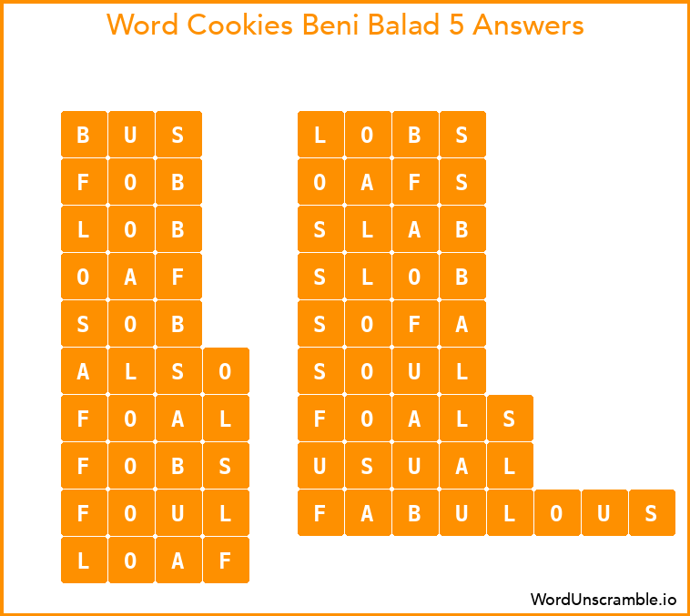 Word Cookies Beni Balad 5 Answers