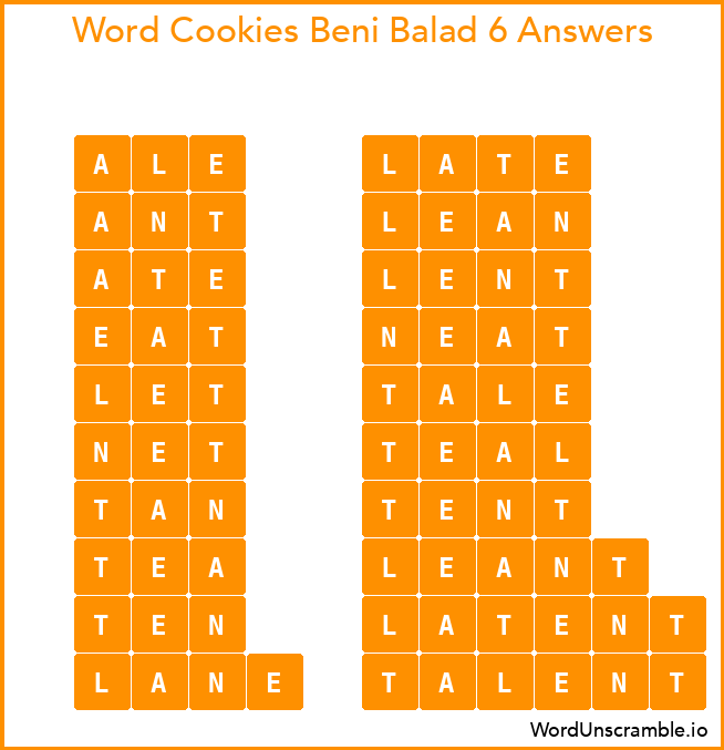 Word Cookies Beni Balad 6 Answers