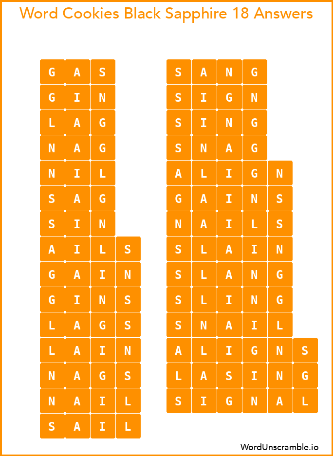 Word Cookies Black Sapphire 18 Answers