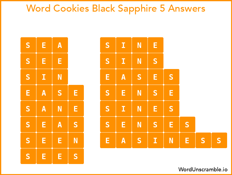 Word Cookies Black Sapphire 5 Answers