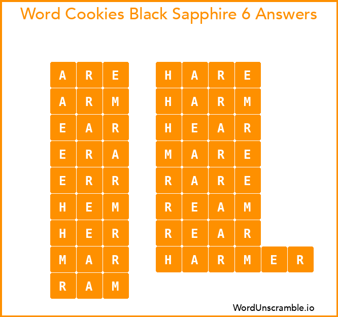 Word Cookies Black Sapphire 6 Answers