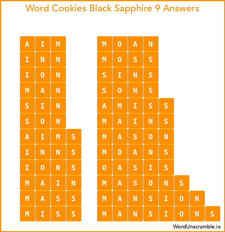 Word Cookies Black Sapphire 9 Answers