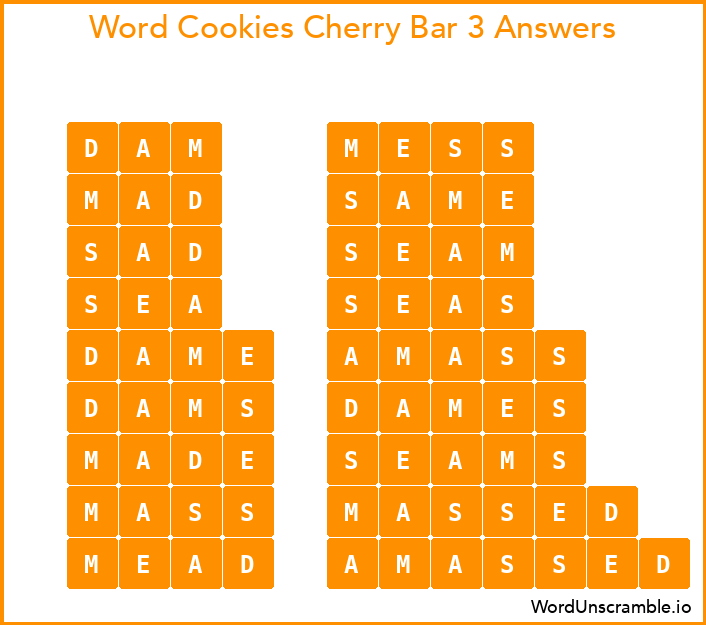 Word Cookies Cherry Bar 3 Answers