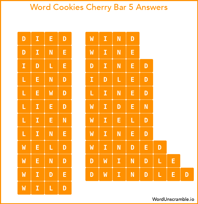 Word Cookies Cherry Bar 5 Answers