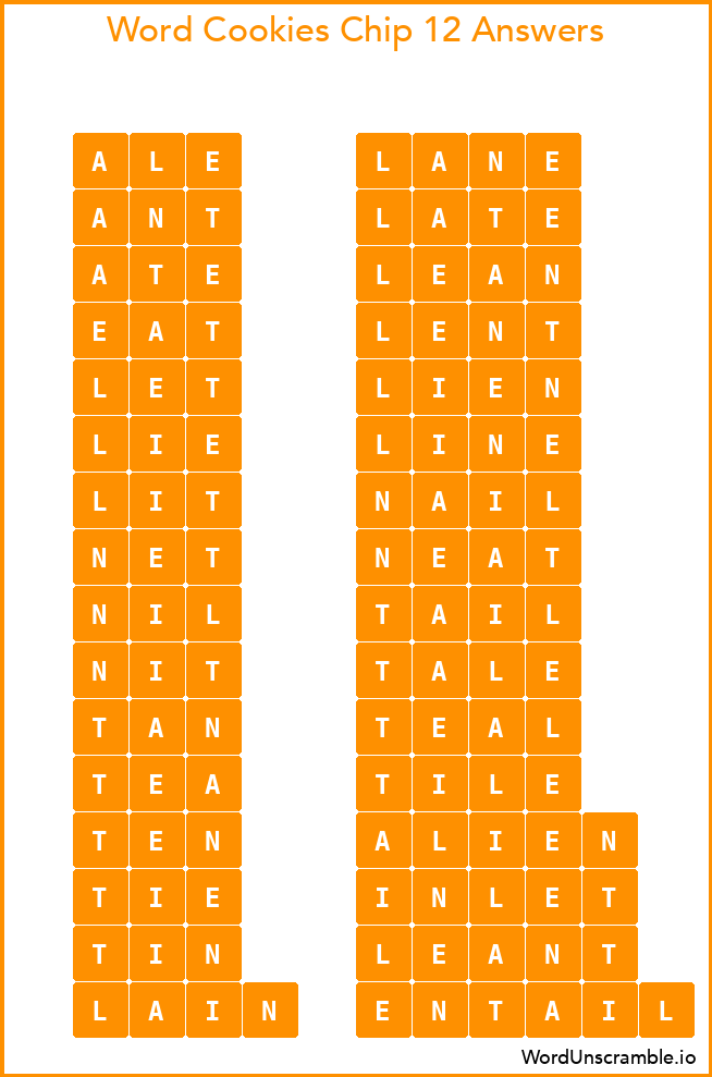 Word Cookies Chip 12 Answers