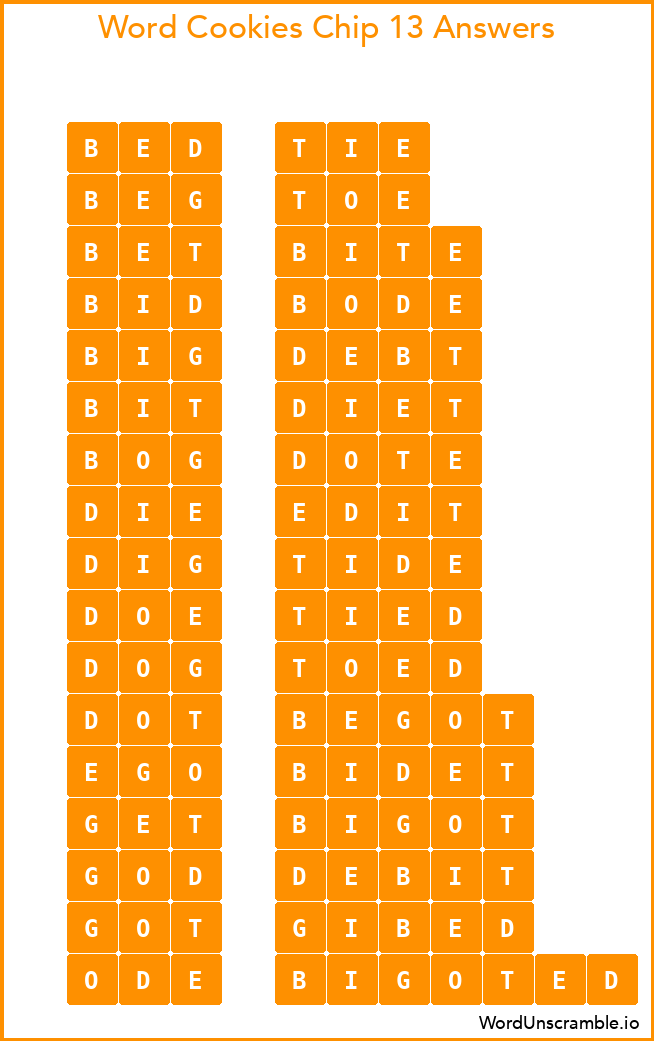 Word Cookies Chip 13 Answers