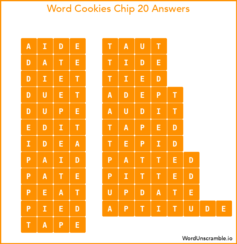 Word Cookies Chip 20 Answers