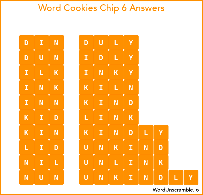 Word Cookies Chip 6 Answers
