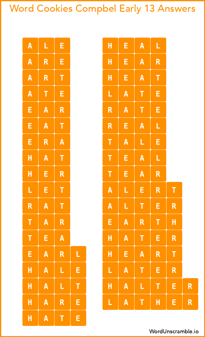 Word Cookies Compbel Early 13 Answers