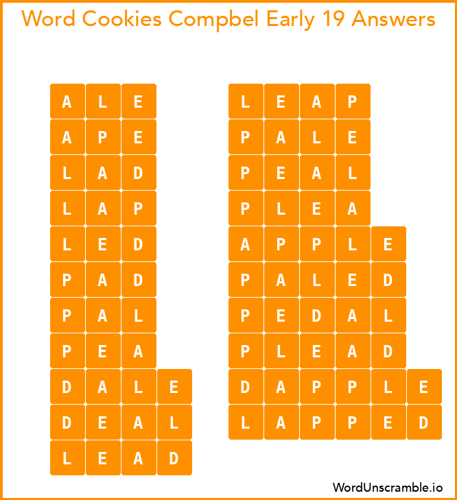 Word Cookies Compbel Early 19 Answers