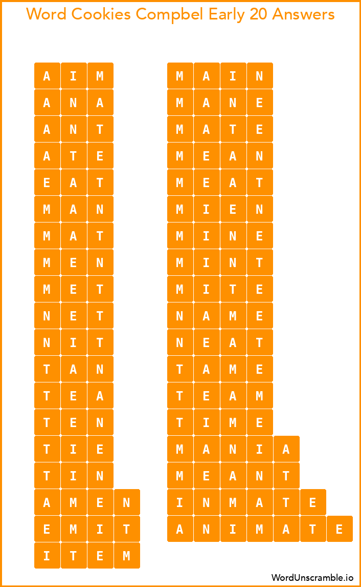 Word Cookies Compbel Early 20 Answers