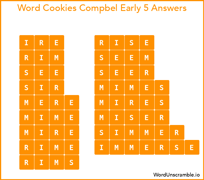 Word Cookies Compbel Early 5 Answers