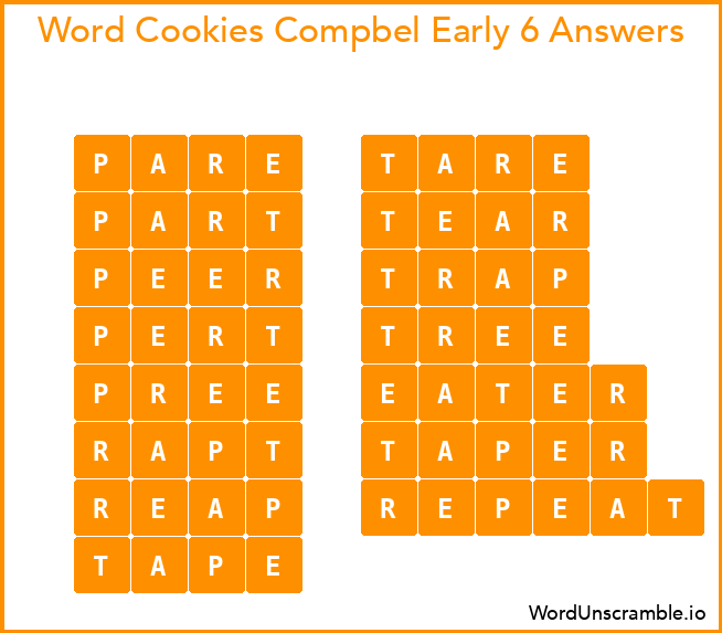 Word Cookies Compbel Early 6 Answers
