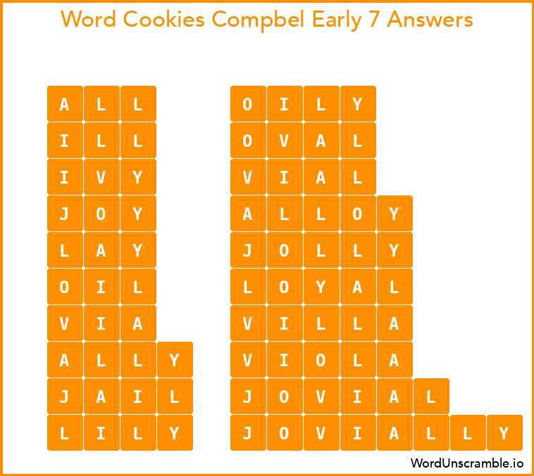Word Cookies Compbel Early 7 Answers