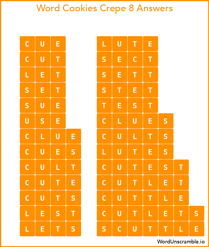 Word Cookies Crepe 8 Answers
