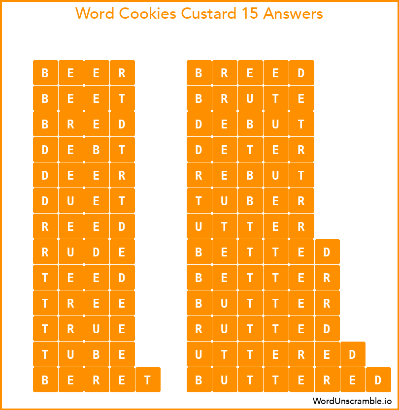 Word Cookies Custard 15 Answers