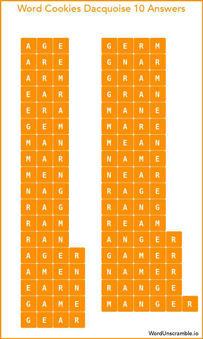 Word Cookies Dacquoise 10 Answers