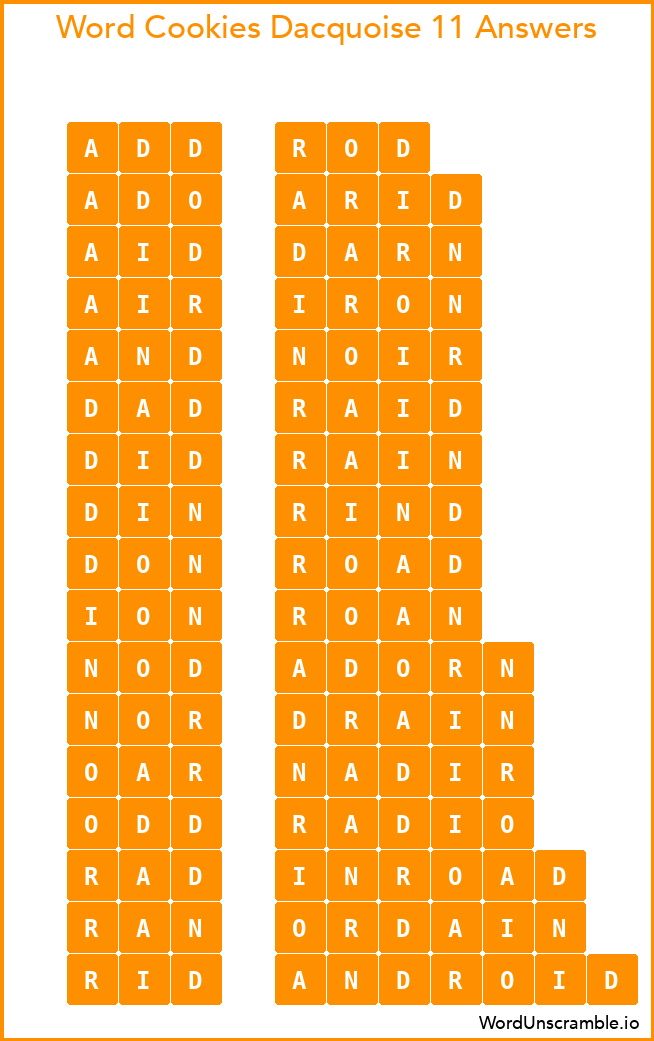 Word Cookies Dacquoise 11 Answers