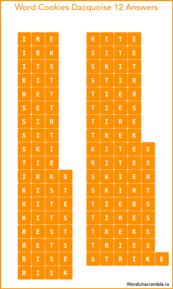 Word Cookies Dacquoise 12 Answers