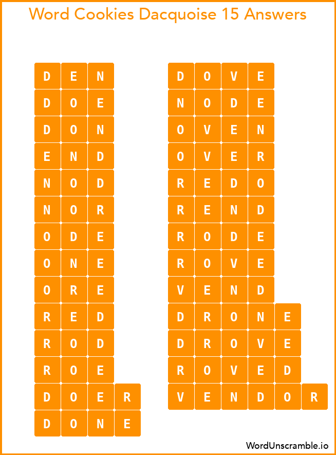 Word Cookies Dacquoise 15 Answers