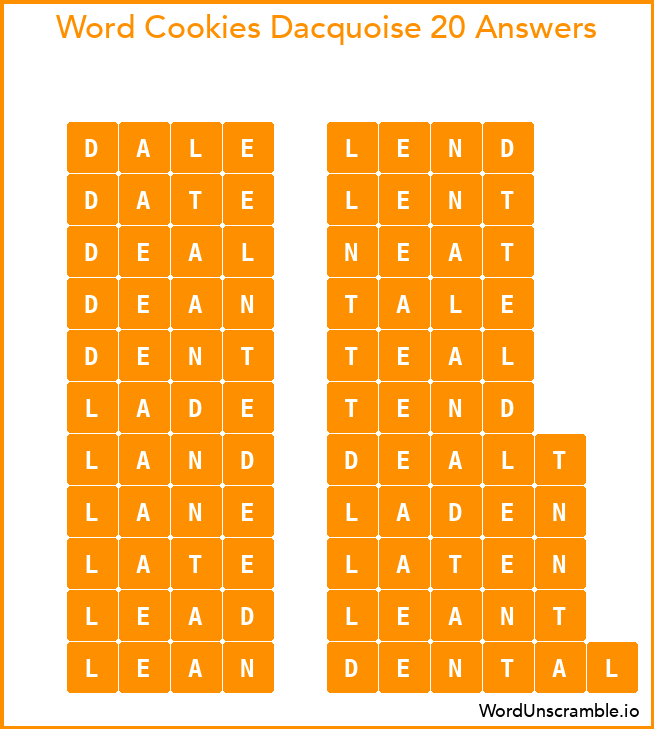 Word Cookies Dacquoise 20 Answers