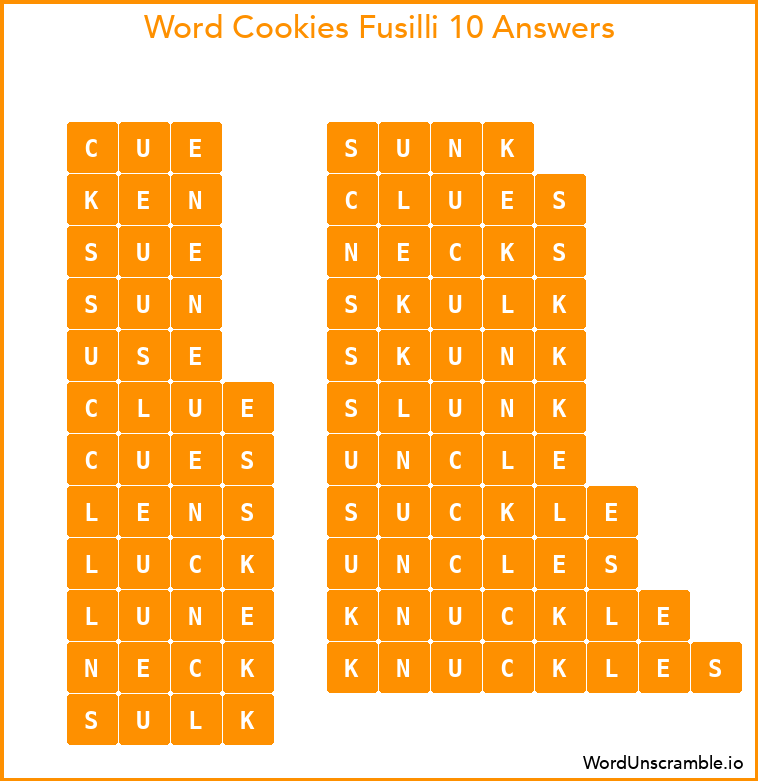 Word Cookies Fusilli 10 Answers