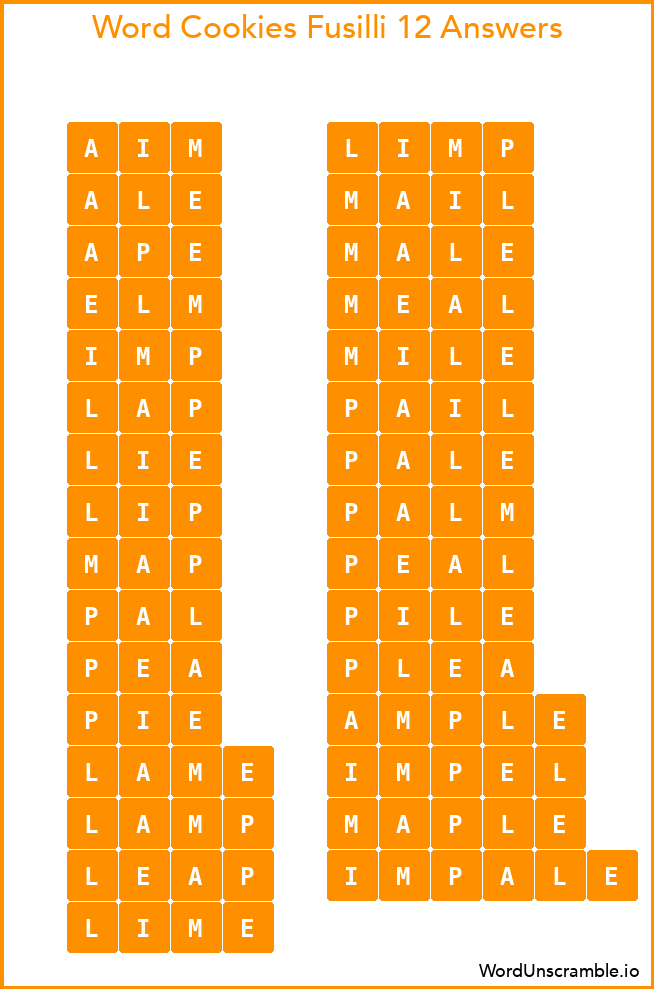 Word Cookies Fusilli 12 Answers