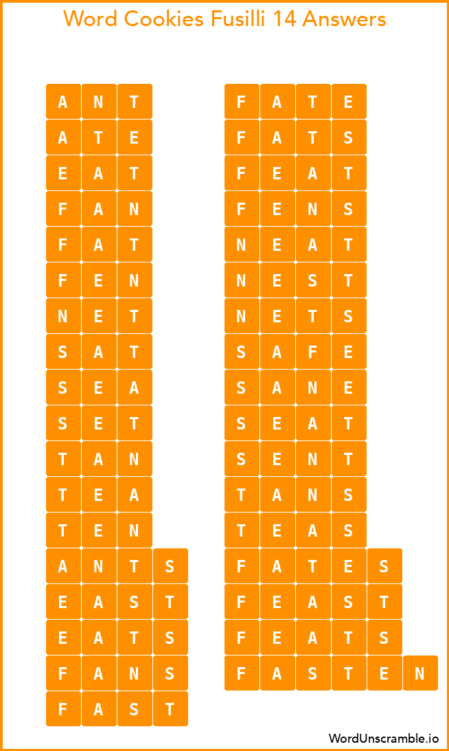 Word Cookies Fusilli 14 Answers