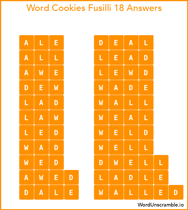 Word Cookies Fusilli 18 Answers