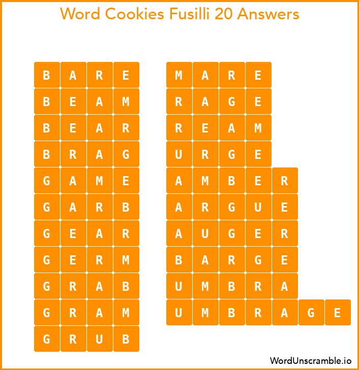 Word Cookies Fusilli 20 Answers