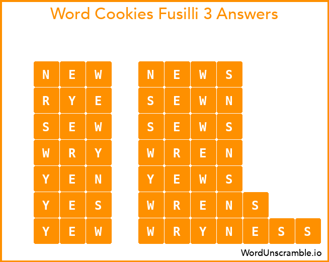 Word Cookies Fusilli 3 Answers