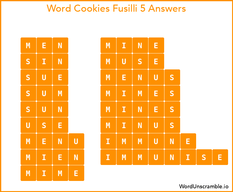 Word Cookies Fusilli 5 Answers