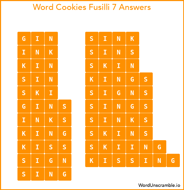Word Cookies Fusilli 7 Answers
