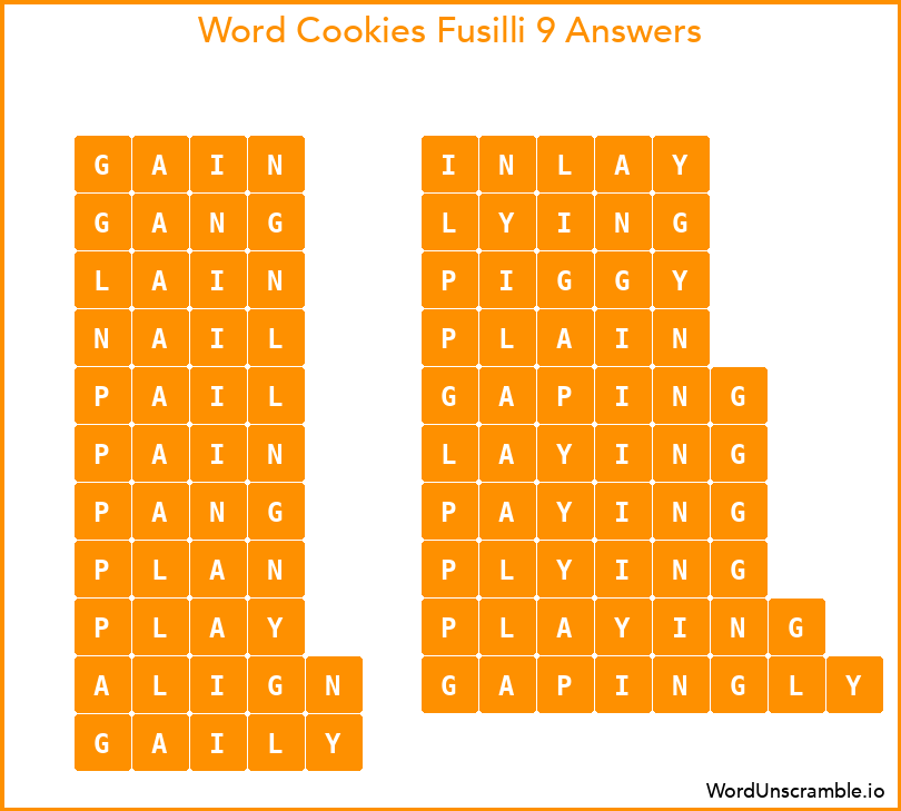 Word Cookies Fusilli 9 Answers