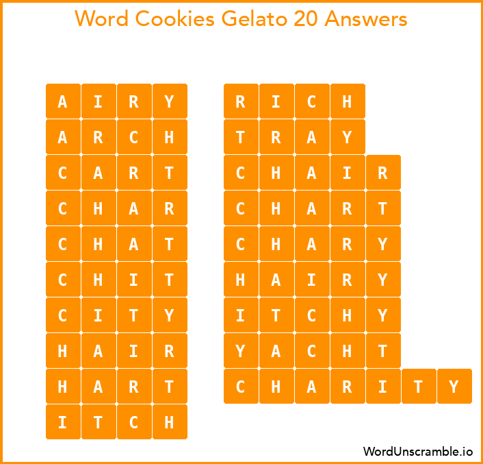 Word Cookies Gelato 20 Answers