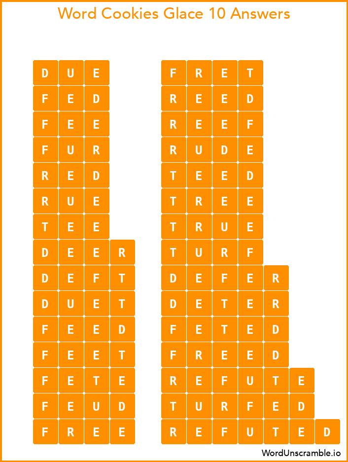 Word Cookies Glace 10 Answers