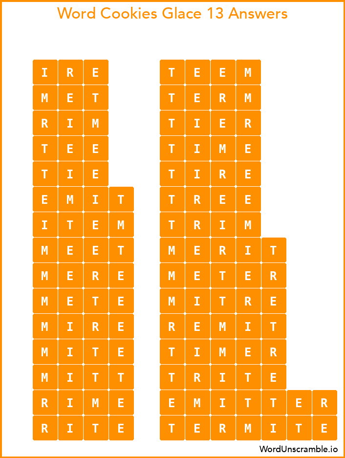 Word Cookies Glace 13 Answers