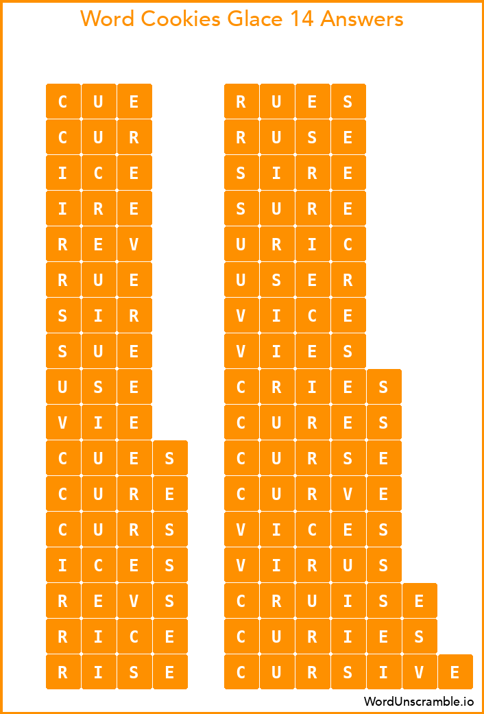 Word Cookies Glace 14 Answers
