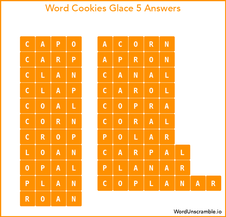 Word Cookies Glace 5 Answers