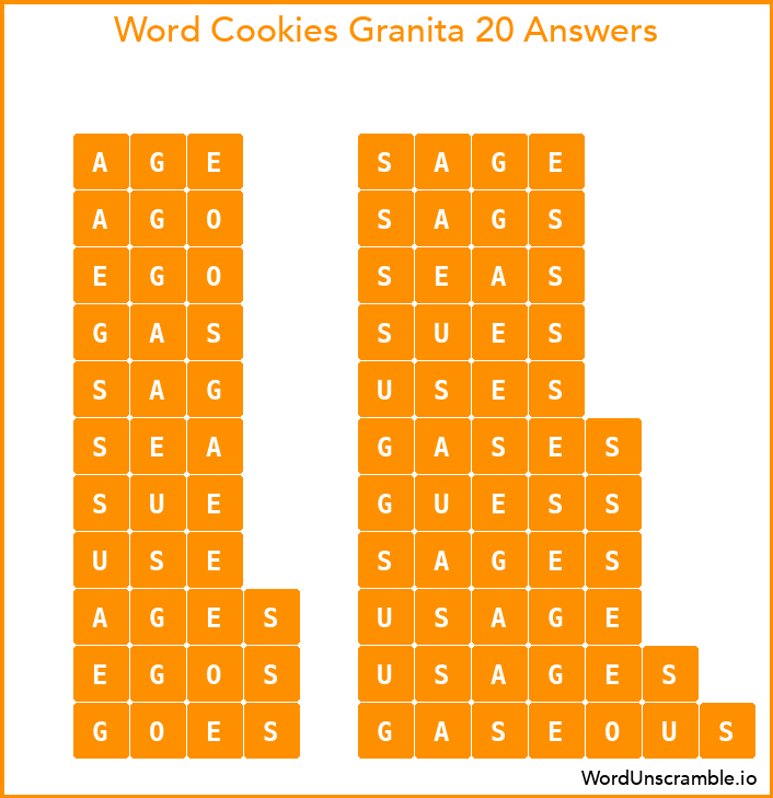 Word Cookies Granita 20 Answers