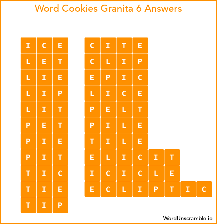 Word Cookies Granita 6 Answers