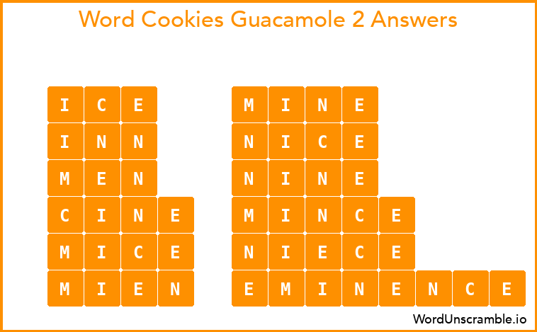 Word Cookies Guacamole 2 Answers