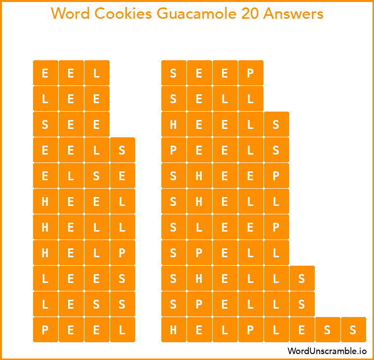 Word Cookies Guacamole 20 Answers
