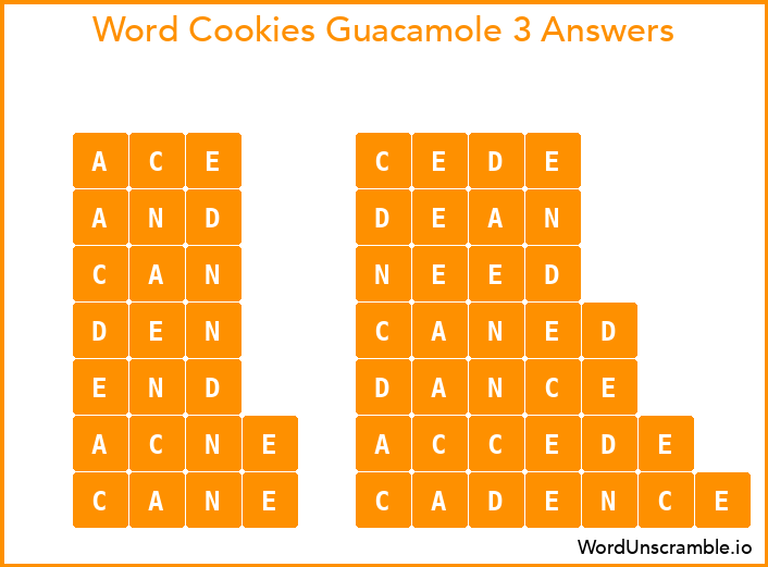 Word Cookies Guacamole 3 Answers