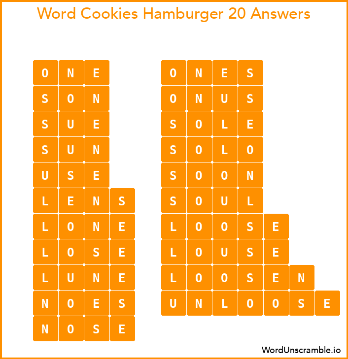 Word Cookies Hamburger 20 Answers