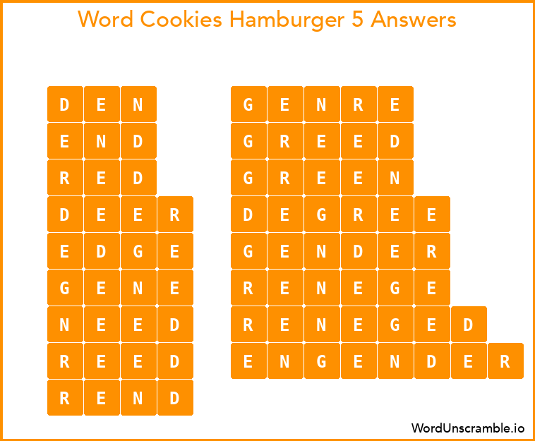 Word Cookies Hamburger 5 Answers