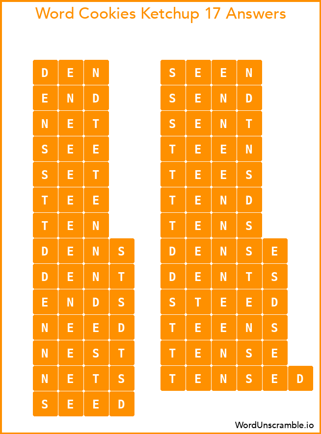 Word Cookies Ketchup 17 Answers