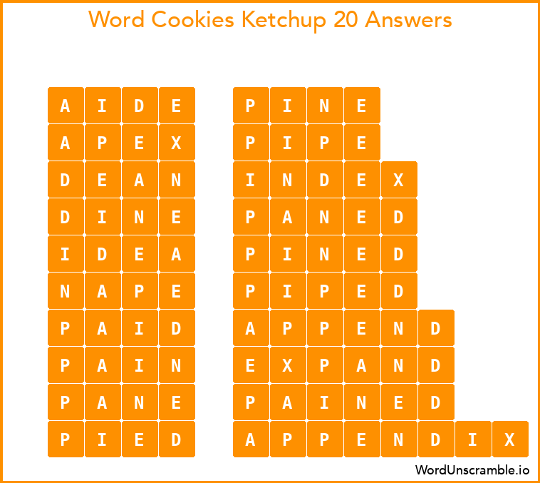 Word Cookies Ketchup 20 Answers