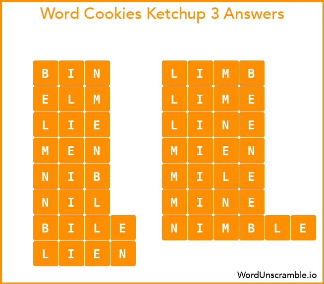 Word Cookies Ketchup 3 Answers